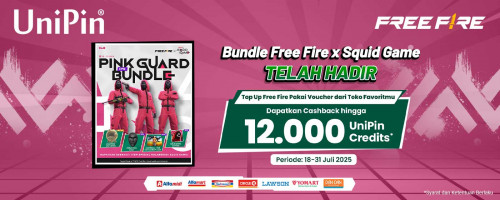 Top Up FF pakai Voucher UniPin, Dapatkan Bonus Hingga 12Ribu UniPin Credits dan Koleksi Kolaborasi Free Fire x Squid Game!